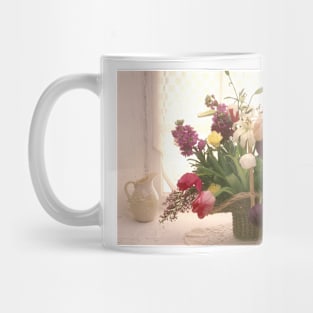 Basket of flowers in window Mug